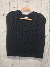 Garnet Hill 100 Cashmere Cable Knit Sweater Vest Sz XS Black Boxy Quiet Luxury