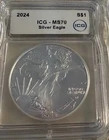 2024 American Silver Eagle $1 Graded MS70 by ICG, Listing Is For One Coin