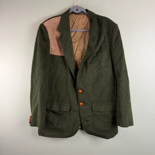 Orvis, Vintage Orvis Tyroler Loden Green Wool Shooting Jacket Size 42 Tan Elbow Patches
