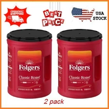 2 pack Folgers Classic Roast Ground Coffee, Medium Roast, 40.3 oz Canister