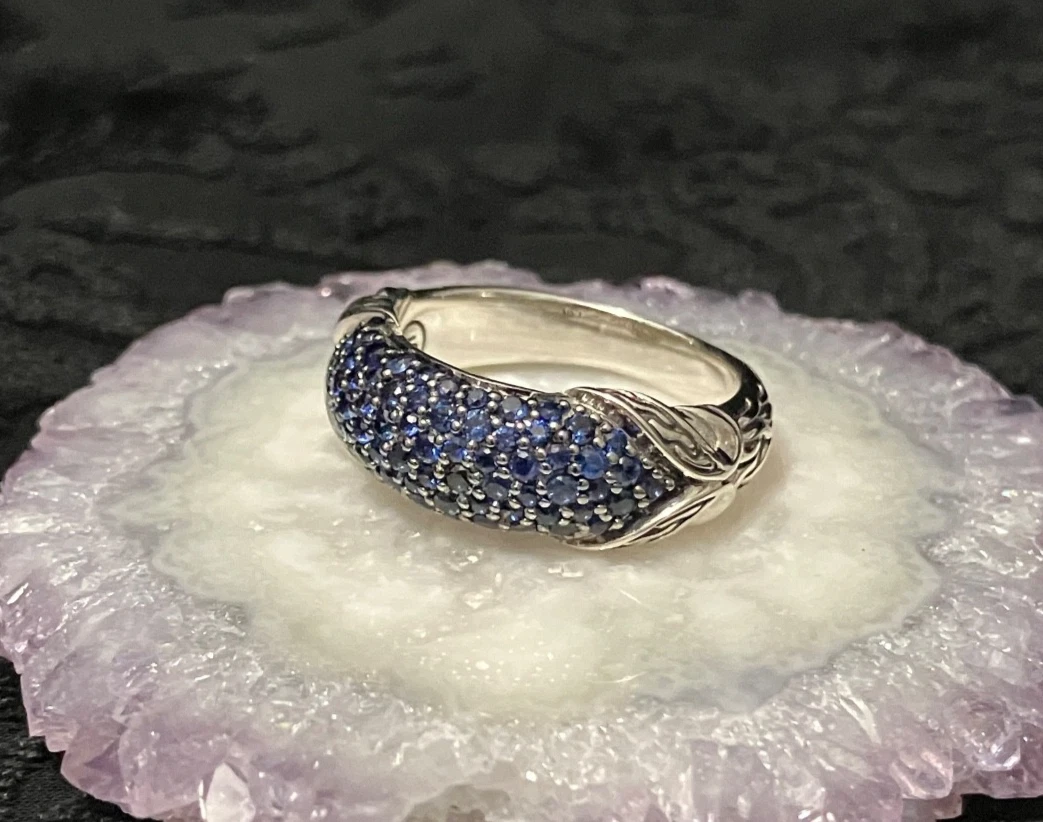 💕JOHN HARDY Asli Classic Chain Sterling Silver BLUE Sapphire sz 7 Ring NWOT