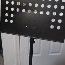 Black Metal Perforated Height-Adjustable Tripod Sheet Music Stand, 1 Tier