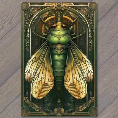 STICKER Cicada Insect Wings Golden Green Bug Gothic Arch Symmetry Nature Creep