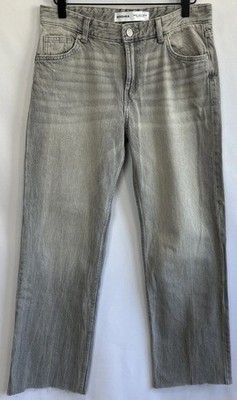 Bershka Washed Gray Women s Size 4 Wide Leg Raw Hem Jeans 90's Grunge City Skate
