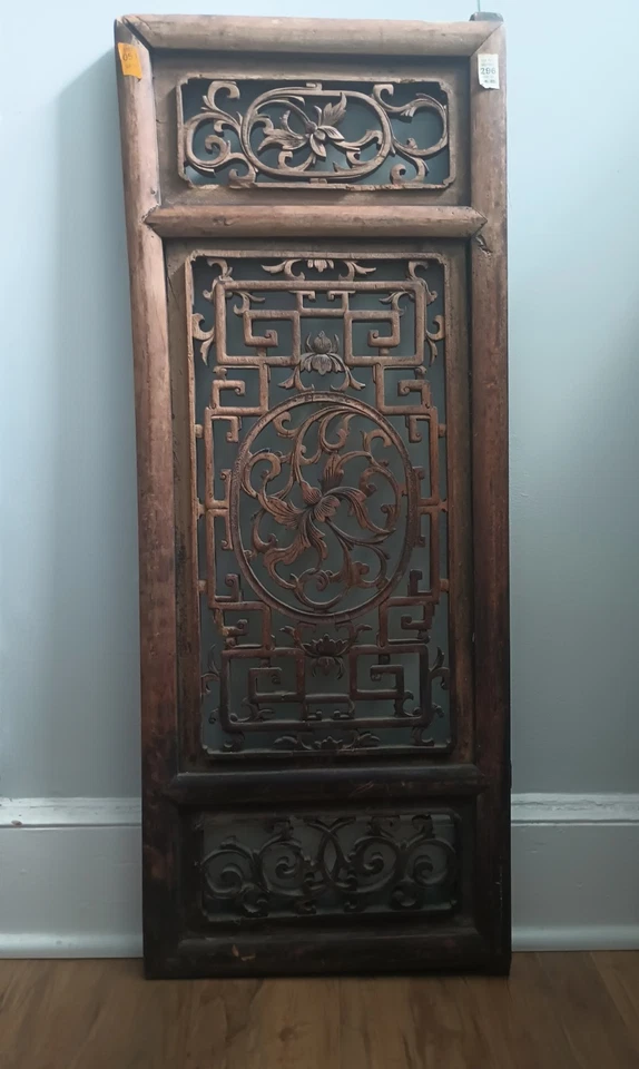 Paneles calados de madera antiguos tallados a mano con motivo floral - siglo XIX chino Foto 4 de 4