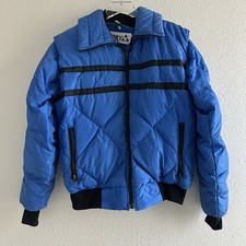 Vtg 70s Gerry Down Puffer Jacket Ski Snowboard Blue Removable Sleeves M L