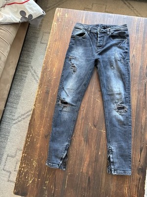 Men's Blue Medium Wash Distressed Skinny Slim Fit Denim Jeans 5-Pocket Cotton