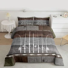 Fishing Quilt Fishing Pole Queen Comforter Set Fishing Gifts for Men,Vintage ...