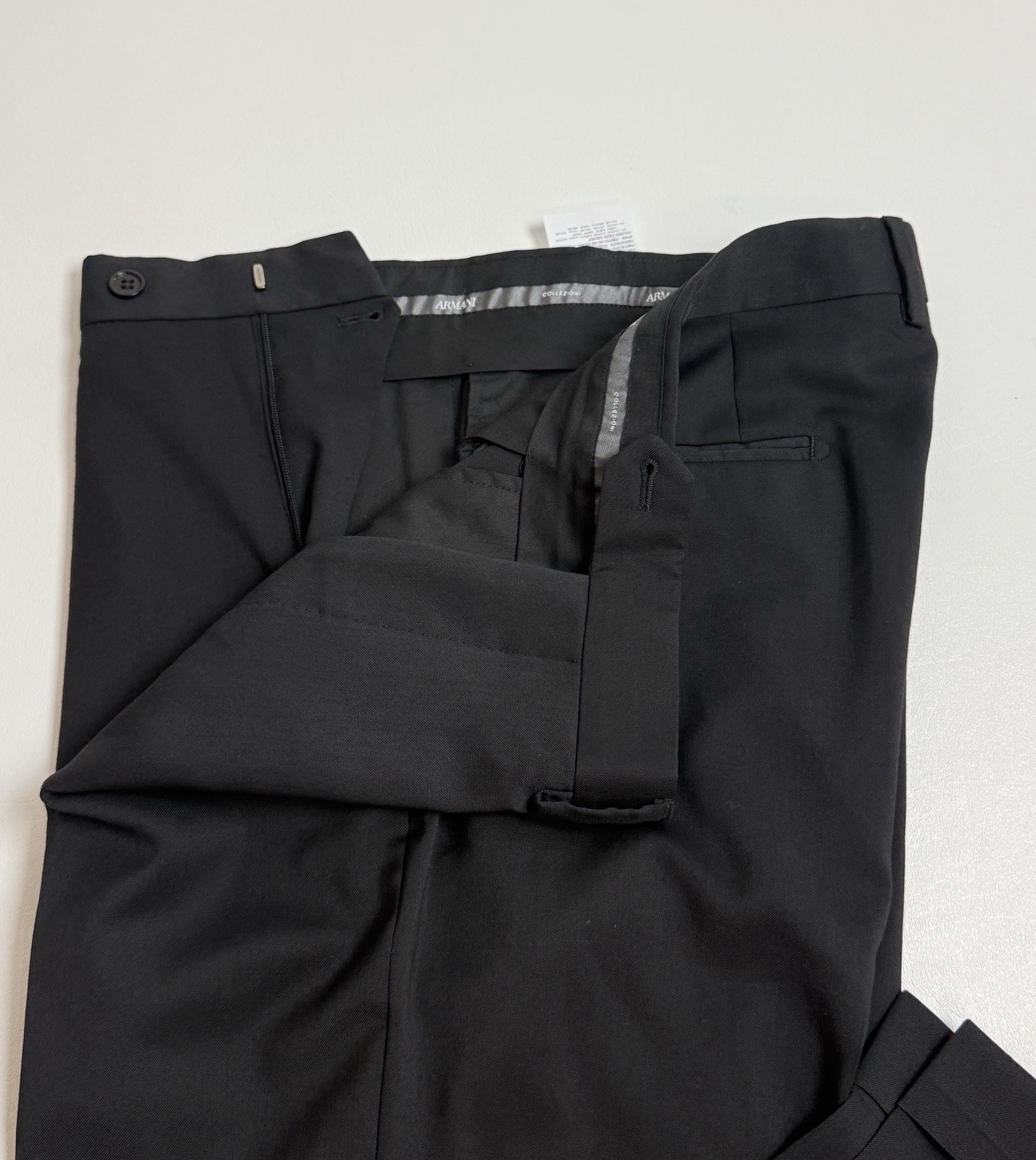 Armani Collezioni Solid  Black Flat Front Suit Pa… - image 5