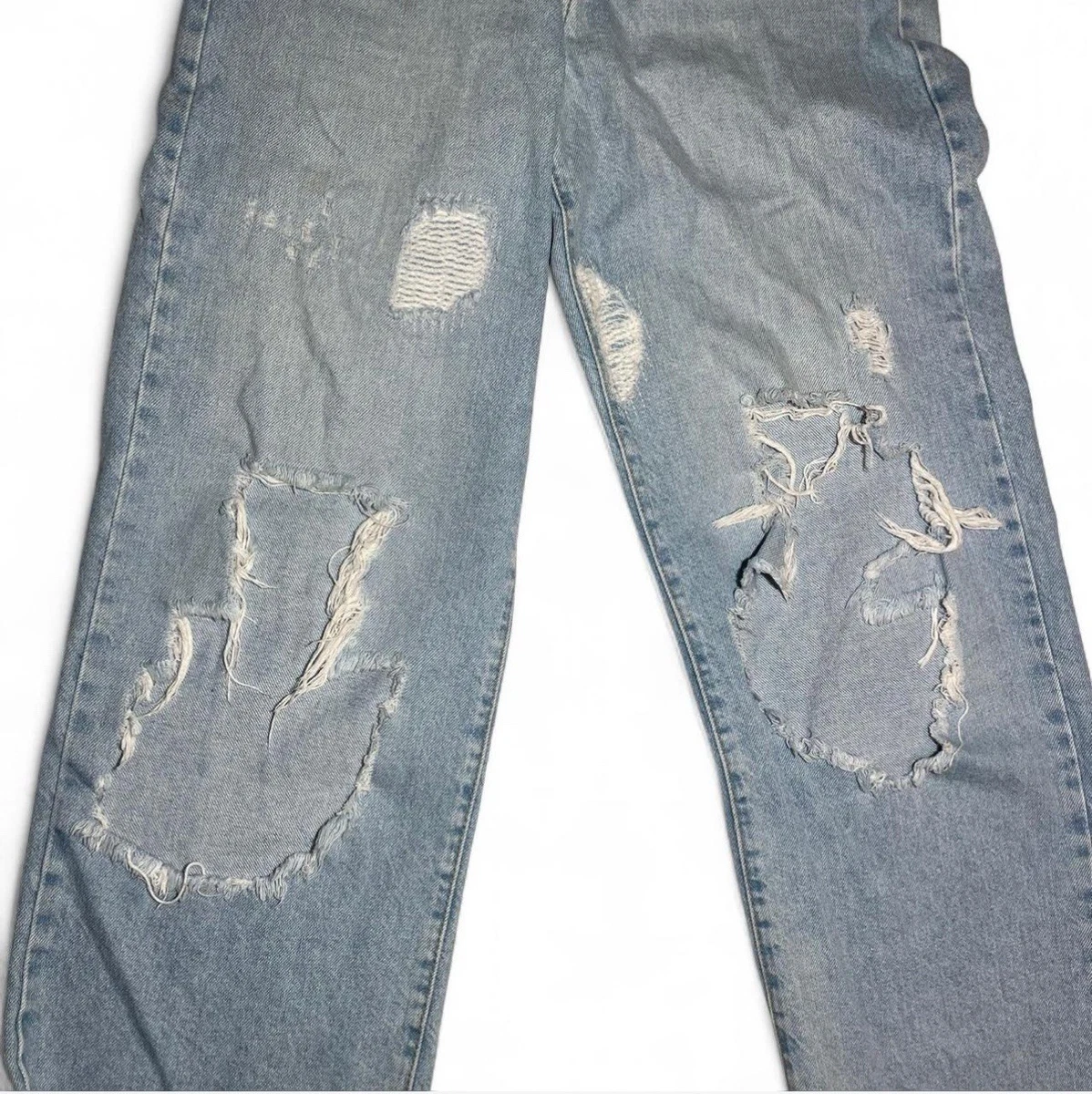 Pantalones de mezclilla Forever 21 Distressed de pierna ancha para mujer talla 26 azul lavado medio