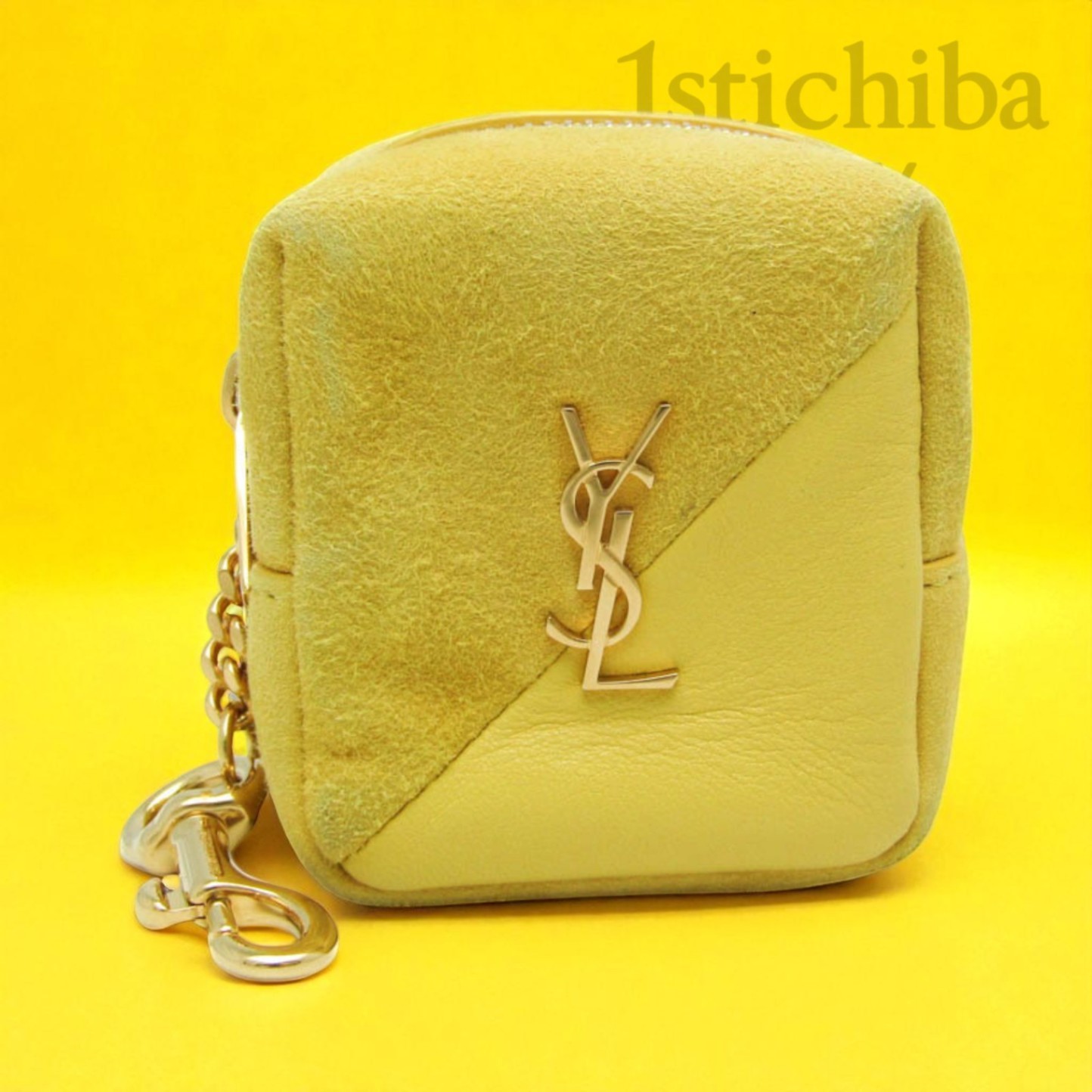 Yves Saint Laurent Mini Pouch Bag in Pelle Charm Giallo Piccolo Porta Accessori