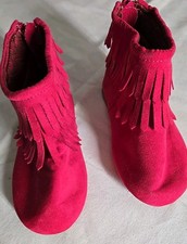 Garanimals Toddler Girls Hot Pink Fringe Suede Look Ankle Boots Dress Shoes Sz 6