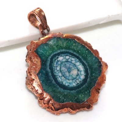 Copper Plated Green Solar Quartz Pendant 1.5'' Christmas Jewelry Trendy JW
