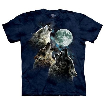The Mountain Men's Graphic Tee Three Wolf Moon in Blue T-shirt Size L