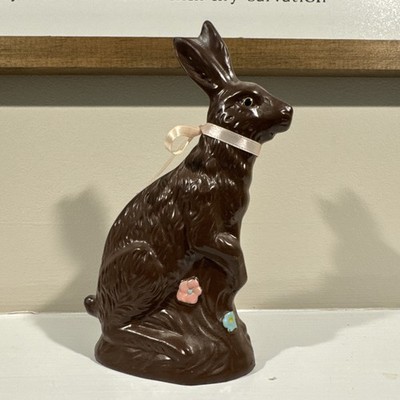 Faux Chocolate Bunny Rabbit  Easter With Grass Heavy Home Decor Figurine