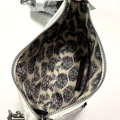 Ed Hardy Skull Embossed Shoulder Bag Studded Charms Y2K Crossbody