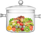 Glass Cooking Pots, 1.9L/64OZ Heat-Resistant Borosilicate Glass Saucepan with Co