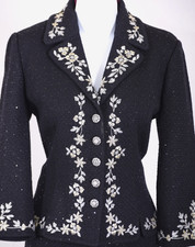 ST.JOHN Women Black Silver Embroidered Studs Sequins Throughout Jacket Sz 12