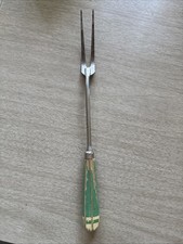 Vtg A&J Green Wooden Handle Kitchen Fork 12.5β USA Made Farmhouse Utensil PROP