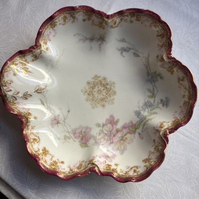 Vintage Haviland Limoges Bone China Serving Dish Floral w/red & Gold Trim France