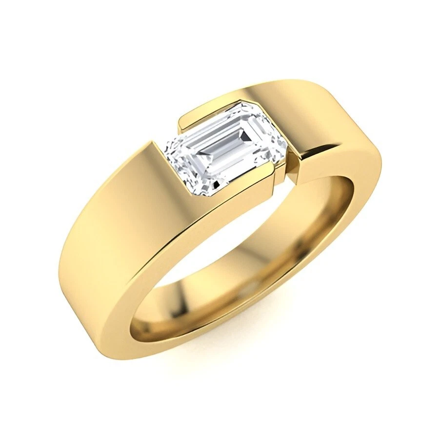 Anello Uomo 10k Oro Giallo Con Diamante Naturale Bianco 0.50 Ct - Taglio Rotondo, Stile Lineare