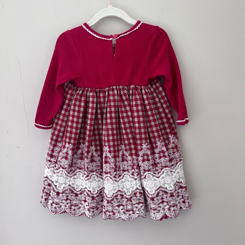 Iris & Ivy Plaid Dress with Flower Accent Holiday Party Dress 18M - Picture 3 of 6