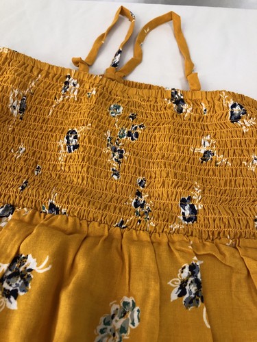 Girls Dress Size Small 6 Yellow Mustard Floral Elastic Top Lace up V Neck Line - Picture 5 of 11