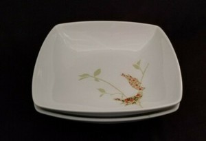 Two-2-222-FIFTH-8-034-EARLY-BIRDS-Square-Cereal-Soup-BOWLS-Fine-Porcelain