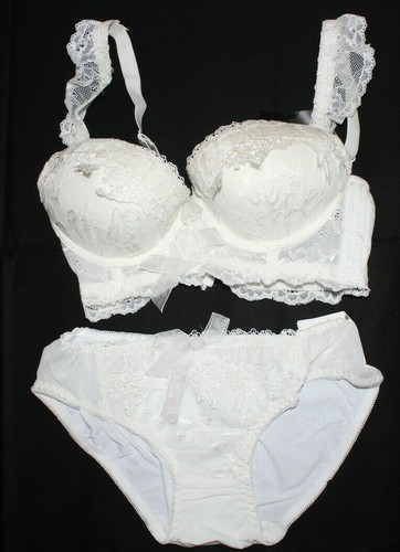 Off White Satin-Spitze Push-up BH & Höschen Set Größe 30B US - Bild 1 von 4