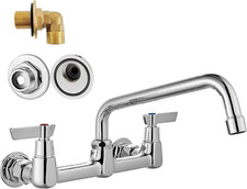 Wall Mount Kitchen Sink Faucet 2 Handle Chrome 8" Swivel Spout Commercial Tap