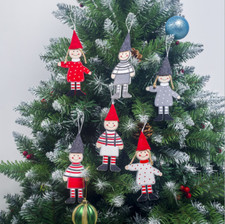 2pcs Merry Christmas Wooden Boys Girls Ornament Pendant Xmas Tree Hanging Decor
