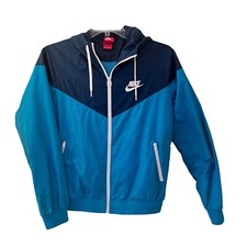 Vintage NIKE Woman's Red Tag Full Zip Windbreaker Hoodie Size M Teal Blue