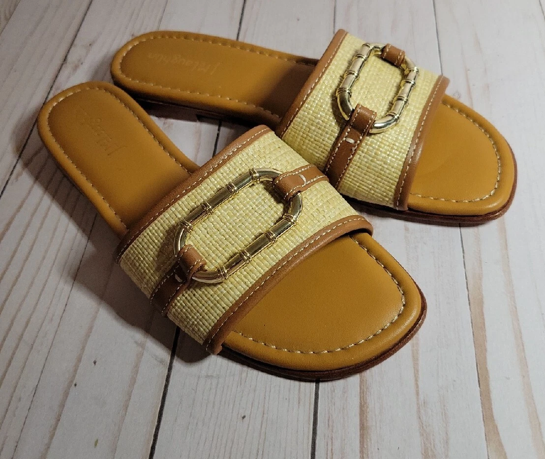 J McLaughlin Womens Sandals Tan Ethel Grass Cloth Slip On Slides