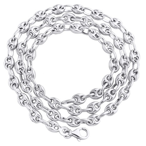 10K White Gold 3D Hollow Puff Gucci Link Chain 4mm Mariner Style Necklace 18 inch, Men's, Grey Type