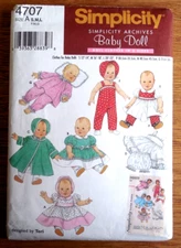 NEW Simplicity Retro Archives Pattern 4707 sz S-M-L Clothing for Baby Dolls