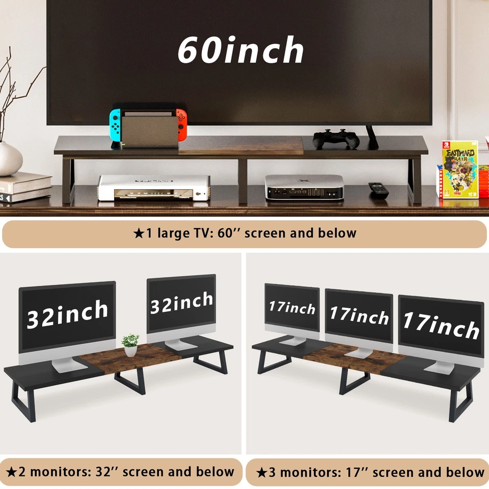 42 inch Extra Long Monitor Riser with Storage Dual Monitor Stand with Metal Legs - Image 3 of 4