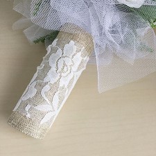 Hessian Jute Burlap Rustic White Lace Bridal Wedding Bouquet Holder Ribbon Wrap