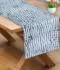 Decorative Cotton Table Runner Shibori Green Striped Long Tie Dye Table Cover