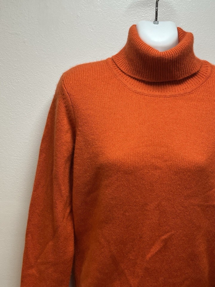 ESPRIT Sweater 100 Cashmere Orange Turtleneck Long Sleeve Soft & Cozy