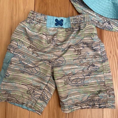 UV Skinz Kids 2 piece Boys Swim Set Dinosaur Blue Gray with Hat Size 5 SPF 50 - Picture 2 of 8