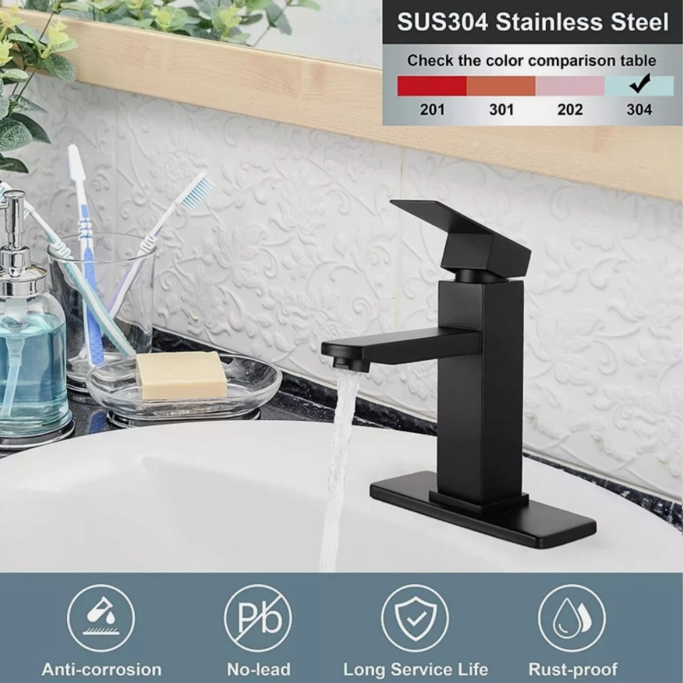 Bathroom Sink Faucet Waterfall Single Handle Basin Vanity Mixer Tap Deck Mounted - Image 2 of 4