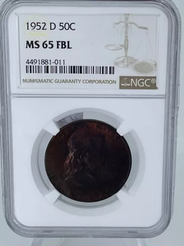 INTENSE COLOR--SILVER-1952-D 50C Franklin Haf Dollar NGC MS 65 FBL Intense Color