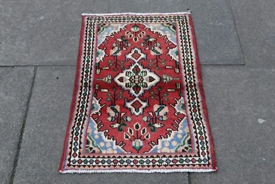 Vintage Main Fabriqué Traditionnel Tapis Oriental Laine Rouge Rose Petit 81x52cm - Photo 1/4