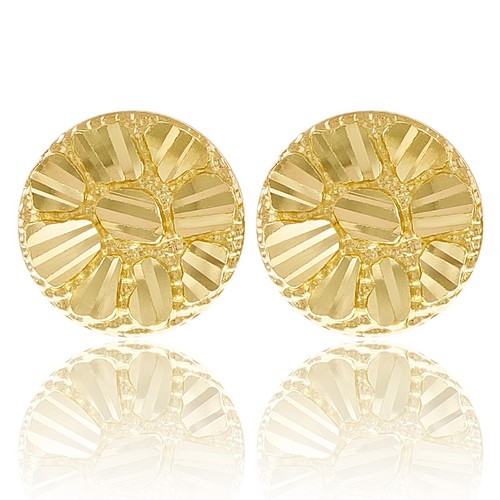 10k Yellow Gold Diamond Cut Nugget Round Stud Earrings 10mm 1.2 grams - Picture 2 of 4