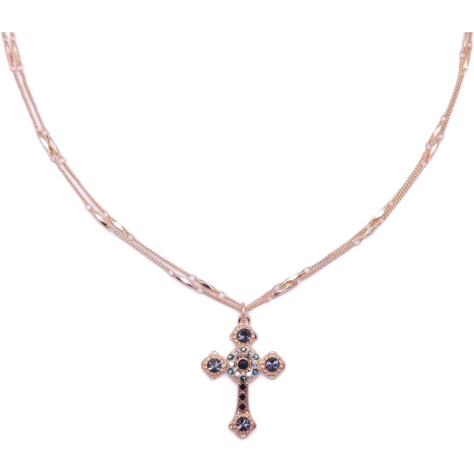 Collar Colgante Cruz Oro Mariana Rocky Road Gris Negro Plata Mezcla 1149 Nuevo con Etiquetas Foto 2 de 3