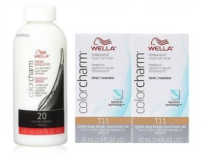 WELLA Color Charm T11Lightest Beige Blon Toner 2 pcs w/Color Charm 20V Dev 3.6oz