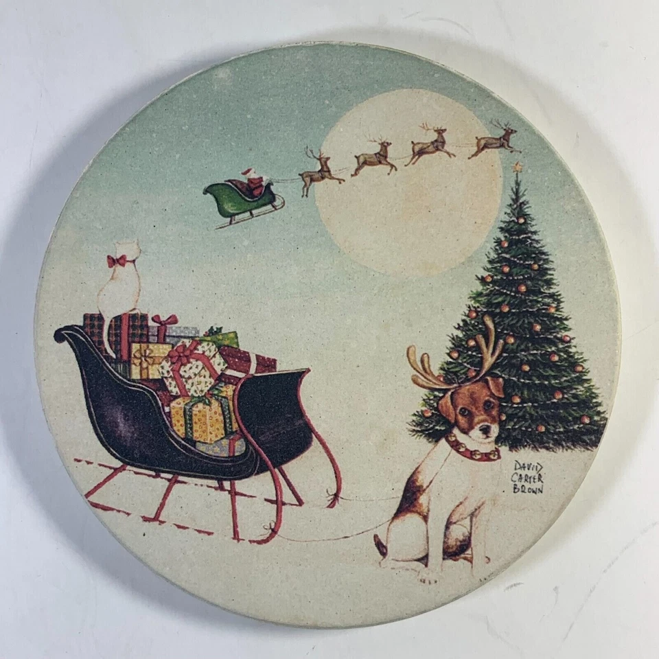 Juego de 4 posavasos de Navidad decoración de piedra de montaña portavasos de vidrio EE. UU. 4" Foto 3 de 4