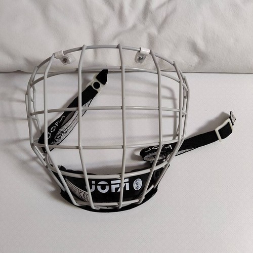 Vintage JOFA Hockey white face cage Mask 386 JR straps + hinges mount