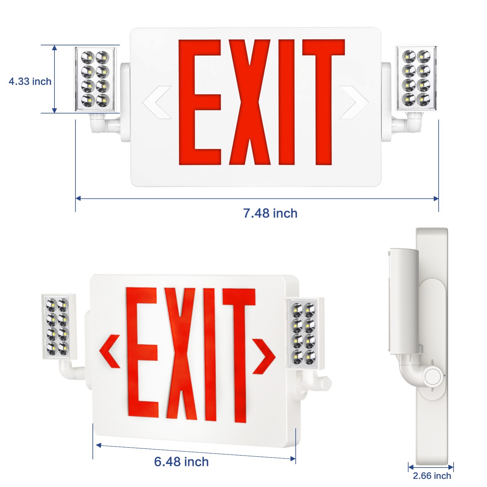 UL Listed-4 Packs  Led Red Exit Sign Combo  with Lights Battery Backup Set.