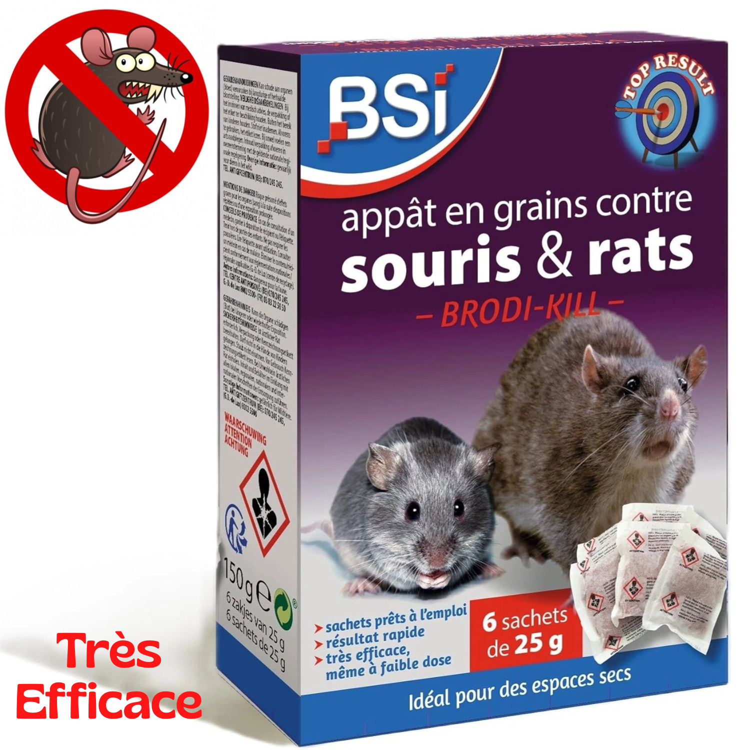 Grain Anti Rats et Souris BSI Brodi-Kill Sachets de Blé 150g